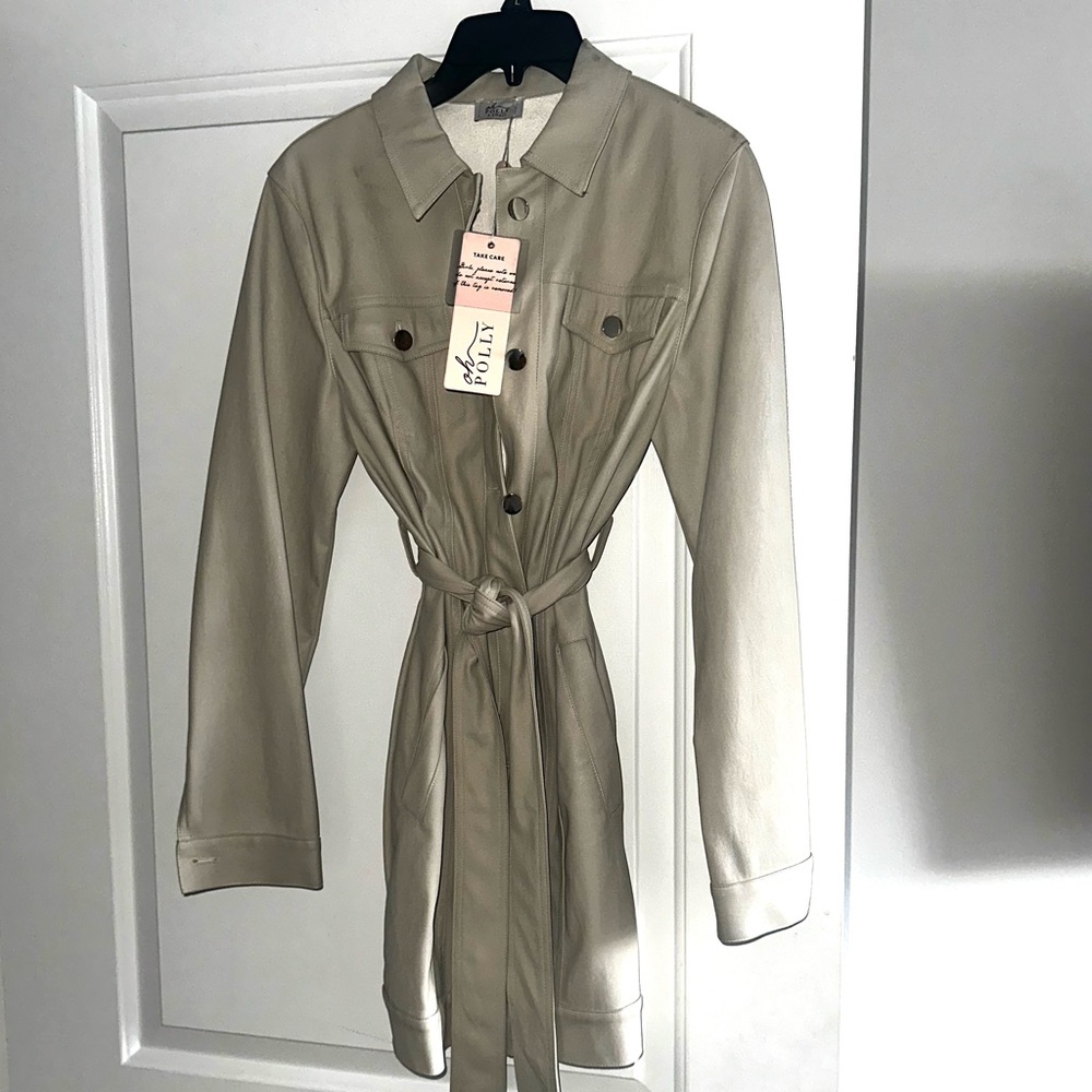 Oh Polly- Faux Leather Belted Trenchcoat Dress (Size XS)